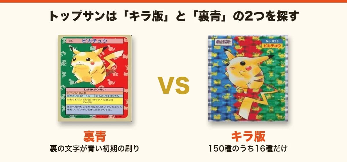 トップサンのピカチュウ 裏青版とキラ版の比較